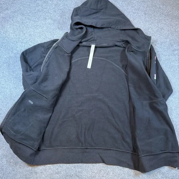 Lululemon Hoodie Womens 6 Black Full Zip High Neck Fleece Pockets Graphic Sleeve - Picture 6 of 11